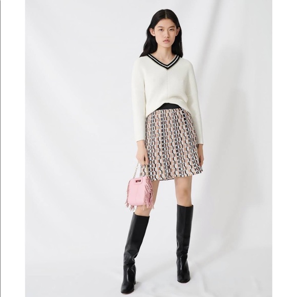 Maje Sweaters - Maje V-Neck Sweater with Decorated Knit